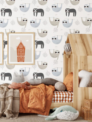 Hello Sticky - Shop - Peel & Stick Removable Wallpaper - Kids Wallpaper - Sleepy Sloth - Main View