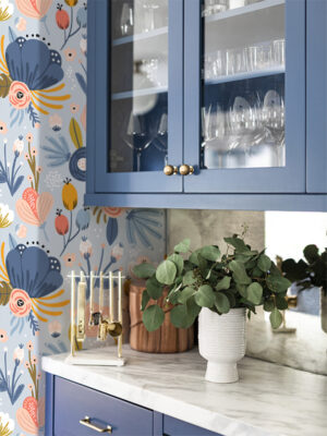 Hello Sticky - Shop - Peel & Stick Removable Wallpaper - Fruity & Floral Wallpaper - Blue Botanical - Main View