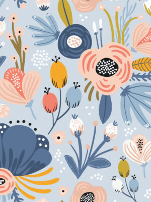 Hello Sticky - Shop - Peel & Stick Removable Wallpaper - Fruity & Floral Wallpaper - Blue Botanical - Zoomed In View