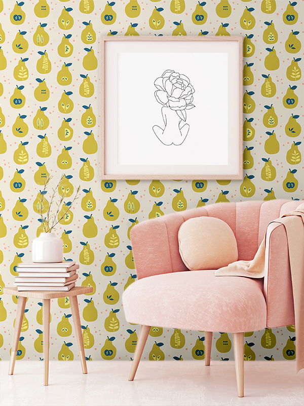 Hello Sticky - Shop - Peel &Amp;Amp; Stick Removable Wallpaper - Fruity &Amp;Amp; Floral Wallpaper - Pearfect Pears - Main View