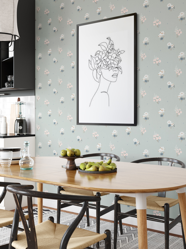 Hello Sticky - Shop - Peel &Amp;Amp; Stick Removable Wallpaper - Fruity &Amp;Amp; Floral Wallpaper - Soft Seafoam - Main View