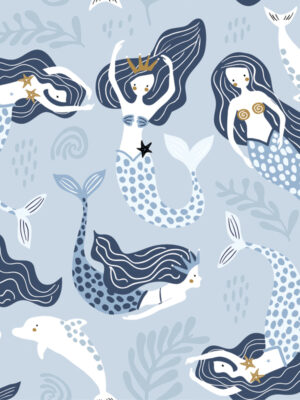 Hello Sticky - Shop - Peel & Stick Removable Wallpaper - Kids Wallpaper - Magical Mermaids - Zoomed In View