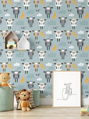 Hello Sticky - Shop - Peel & Stick Removable Wallpaper - Kids Wallpaper - Sleepy Sheep - Main View