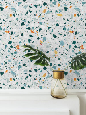 Hello Sticky - Shop - Peel & Stick Removable Wallpaper - Stripe, Spot & Dot Wallpaper - Emerald Terrazzo - Main View