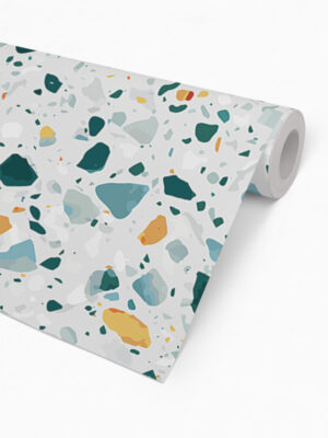 Hello Sticky - Shop - Peel & Stick Removable Wallpaper - Stripe, Spot & Dot Wallpaper - Emerald Terrazzo - Roll 2 View