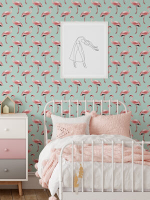 Hello Sticky - Shop - Peel & Stick Removable Wallpaper - Urban Jungle Wallpaper - Fantastically Flamingos - Main View