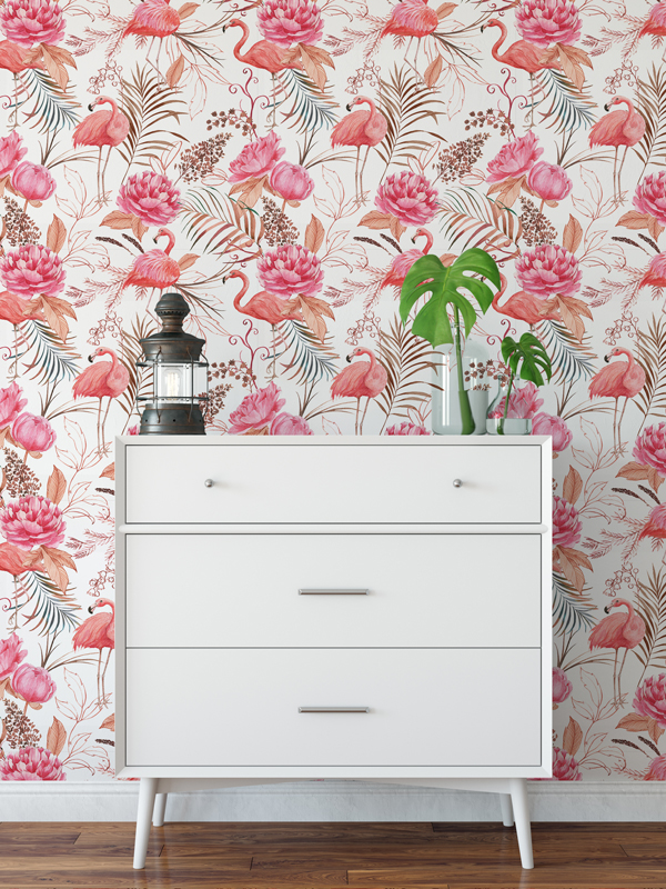 Hello Sticky - Shop - Peel &Amp;Amp; Stick Removable Wallpaper - Urban Jungle Wallpaper - Flamingos - Main View