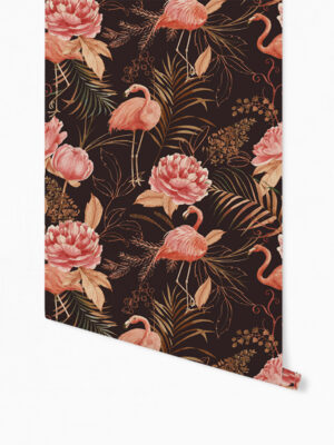 Hello Sticky - Shop - Peel & Stick Removable Wallpaper - Urban Jungle Wallpaper - Midnight Flamingos - Roll 1 View