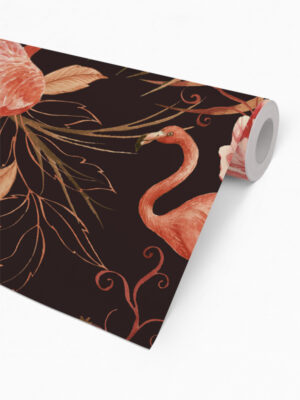Hello Sticky - Shop - Peel & Stick Removable Wallpaper - Urban Jungle Wallpaper - Midnight Flamingos - Roll 2 View