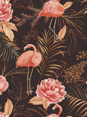 Hello Sticky - Shop - Peel & Stick Removable Wallpaper - Urban Jungle Wallpaper - Midnight Flamingos - Zoomed In View