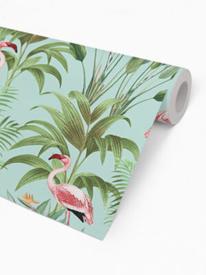 Hello Sticky - Shop - Peel & Stick Removable Wallpaper - Urban Jungle Wallpaper - Seafoam Flamingos - Roll 2 View