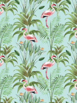 Hello Sticky - Shop - Peel & Stick Removable Wallpaper - Urban Jungle Wallpaper - Seafoam Flamingos - Zoomed In View