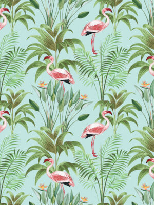 Hello Sticky - Shop - Peel &Amp; Stick Removable Wallpaper - Urban Jungle Wallpaper - Seafoam Flamingos - Zoomed In View