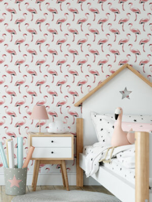 Hello Sticky - Shop - Peel & Stick Removable Wallpaper - Urban Jungle Wallpaper - Simply Flamingos - Main View