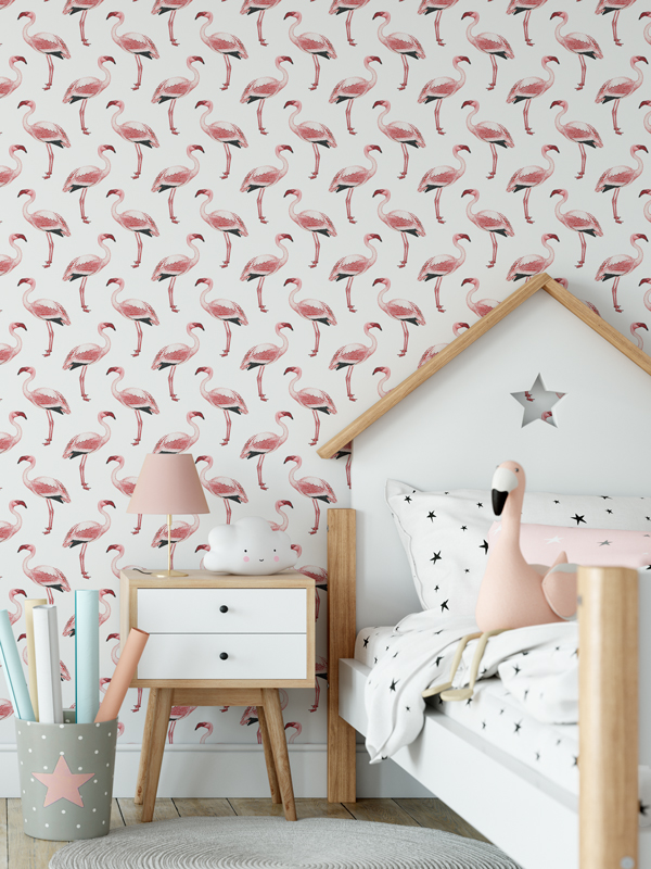 Hello Sticky - Shop - Peel & Stick Removable Wallpaper - Urban Jungle Wallpaper - Simply Flamingos - Main View