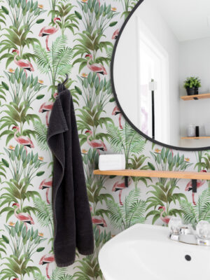 Hello Sticky - Shop - Peel & Stick Removable Wallpaper - Urban Jungle Wallpaper - Tropical Flamingos - Main View