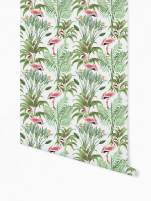Hello Sticky - Shop - Peel & Stick Removable Wallpaper - Urban Jungle Wallpaper - Tropical Flamingos - Roll 1 View