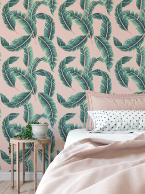 Hello Sticky - Shop - Peel & Stick Removable Wallpaper - Urban Jungle Wallpaper - Pink & Palm - Main View