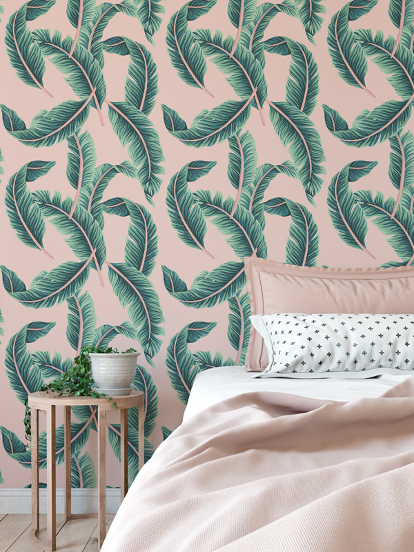 Hello Sticky - Shop - Peel &Amp;Amp; Stick Removable Wallpaper - Urban Jungle Wallpaper - Pink &Amp;Amp; Palm - Main View