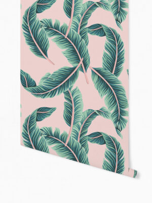 Hello Sticky - Shop - Peel & Stick Removable Wallpaper - Urban Jungle Wallpaper - Pink & Palm - Roll 1 View