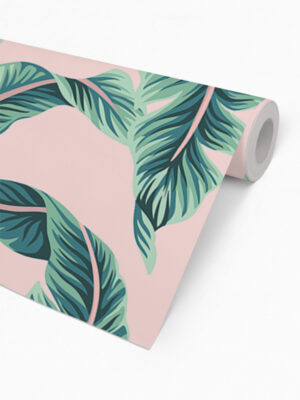 Hello Sticky - Shop - Peel & Stick Removable Wallpaper - Urban Jungle Wallpaper - Pink & Palm - Roll 2 View