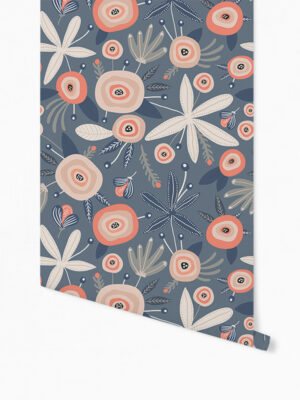 Hello Sticky - Shop - Peel &Amp; Stick Removable Wallpaper - Fruity &Amp; Floral Wallpaper - Blooming Blue - Roll 1 View