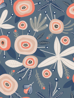 Hello Sticky - Shop - Peel &Amp; Stick Removable Wallpaper - Fruity &Amp; Floral Wallpaper - Blooming Blue - Zoomed In View