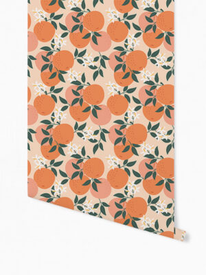 Hello Sticky - Shop - Peel & Stick Removable Wallpaper - Fruity & Floral Wallpaper - Mini Oranges - Roll 1 View