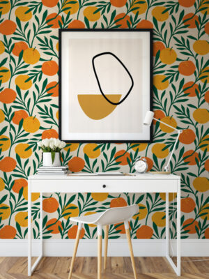 Hello Sticky - Shop - Peel & Stick Removable Wallpaper - Fruity & Floral Wallpaper - Orange Blossom - Main View