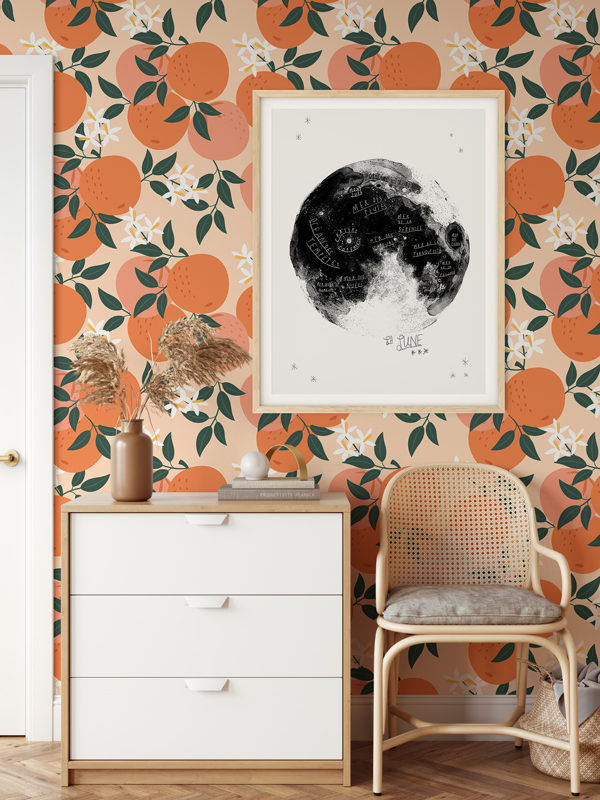 Hello Sticky - Shop - Peel &Amp;Amp; Stick Removable Wallpaper - Fruity &Amp;Amp; Floral Wallpaper - Orange You Glad - Main View