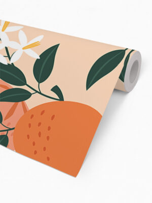 Hello Sticky - Shop - Peel & Stick Removable Wallpaper - Fruity & Floral Wallpaper - Orange You Glad - Roll 2 View