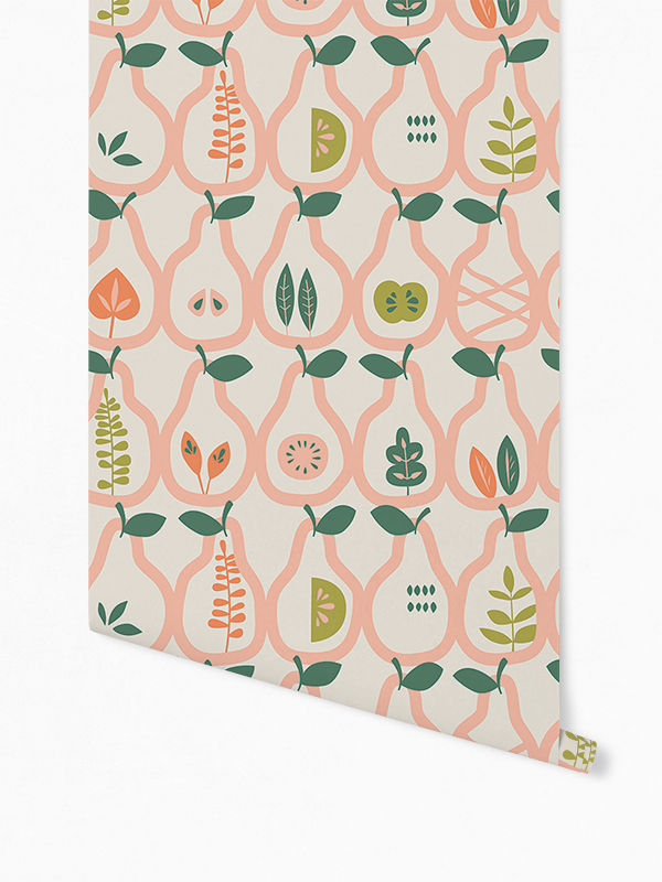 Hello Sticky - Shop - Peel & Stick Removable Wallpaper - Fruity & Floral Wallpaper - Vintage Pears - Roll 1 View