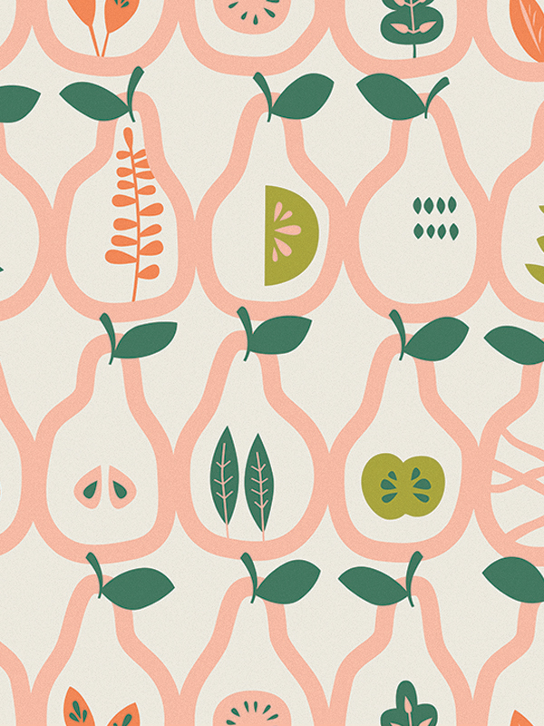 Hello Sticky - Shop - Peel & Stick Removable Wallpaper - Fruity & Floral Wallpaper - Vintage Pears - Zoomed In View