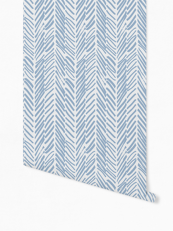 Herringbone - Blue - Peel and Stick 6 mil Canvas Removable Wallpaper