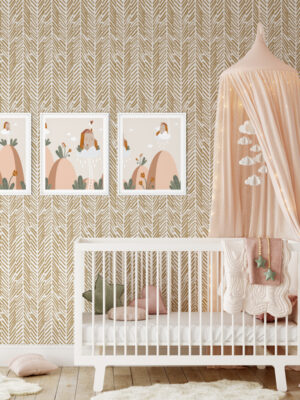 Hello Sticky - Shop - Peel & Stick Removable Wallpaper - Stripe, Spot & Dot Wallpaper - Gold Herringbone - Main View