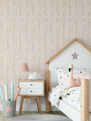 Hello Sticky - Shop - Peel & Stick Removable Wallpaper - Stripe, Spot & Dot Wallpaper - Peach Herringbone - Main View