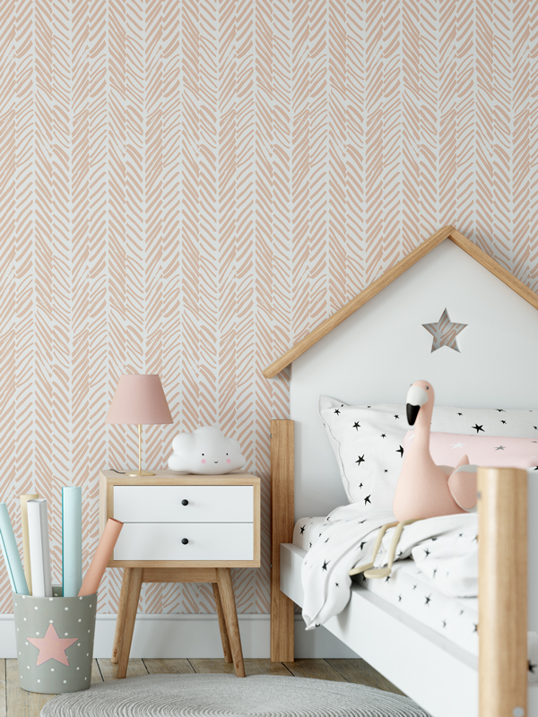 Hello Sticky - Shop - Peel &Amp;Amp; Stick Removable Wallpaper - Stripe, Spot &Amp;Amp; Dot Wallpaper - Peach Herringbone - Main View