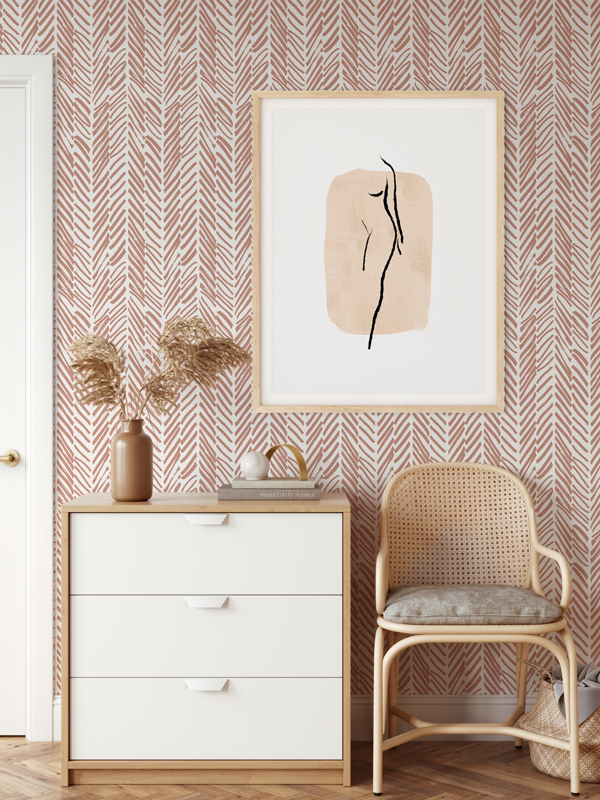 Hello Sticky - Shop - Peel & Stick Removable Wallpaper - Stripe, Spot & Dot Wallpaper - Pink Terracotta Herringbone - Main View