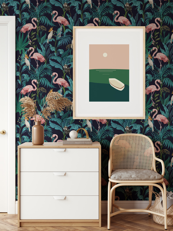 Hello Sticky - Shop - Peel &Amp;Amp; Stick Removable Wallpaper - Urban Jungle Wallpaper - Fierce Flamingo - Main View