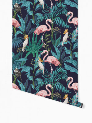 Hello Sticky - Shop - Peel & Stick Removable Wallpaper - Urban Jungle Wallpaper - Fierce Flamingo - Roll 1 View