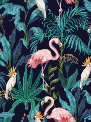 Hello Sticky - Shop - Peel & Stick Removable Wallpaper - Urban Jungle Wallpaper - Fierce Flamingo - Zoomed In View
